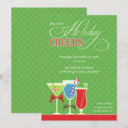 Kerst Cheers Vakantie Cocktail Party Uitnodiging (Voorkant / Achterkant)