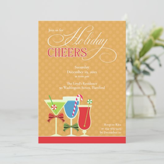 Kerst Cheers Vakantie Cocktail Party Uitnodiging (Staand voorkant)