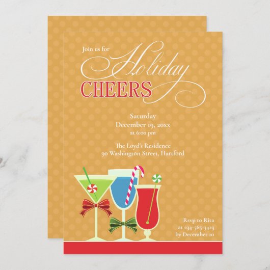 Kerst Cheers Vakantie Cocktail Party Uitnodiging (Voorkant / Achterkant)