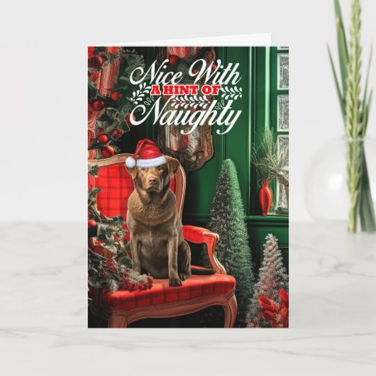 Kerst Chesapeake Bay Retriever Ondeugend of Nice Feestdagen Kaart (Voorkant)