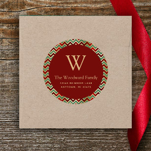 Kerst Chevrongpatroon Rood Groen Goud Adres Ronde Sticker