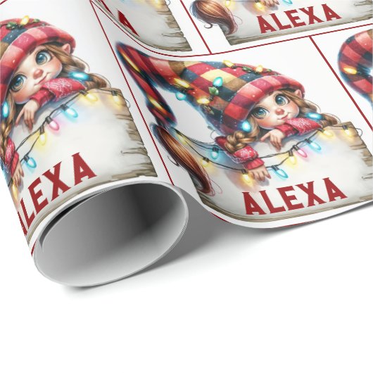 Kerst Chibi Gnome met aangepaste naam Cadeaupapier (Rol Hoek)