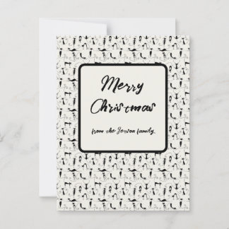 Kerst Chic Black Cream Cat Familie Vakantie Kaart