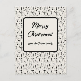 Kerst Chic Black Cream Cat Familie Vakantie Kaart