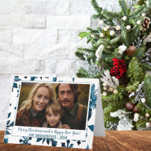 Kerst Chic Blauw Sneeuwvlok Feest Foto Vouwkaart