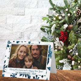 Kerst Chic Blauw Sneeuwvlok Feestelijke Foto Opgev Feestdagen Kaart