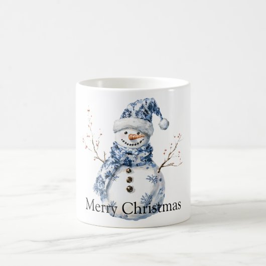 Kerst Chic Blauw Witte Sneeuwman Koffiemok (Center)