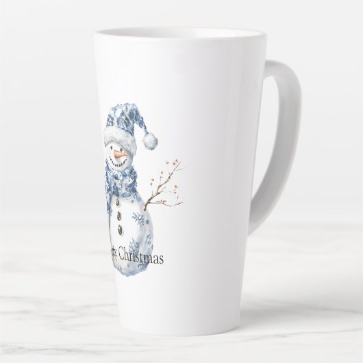 Kerst Chic Blauw Witte Sneeuwman Latte Mok (Rechterhoek)