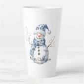 Kerst Chic Blauw Witte Sneeuwman Latte Mok (Voorkant)