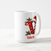 Kerst chic Monogram initiaal V vrolijk Kerstfeest Koffiemok (Voorkant rechts)