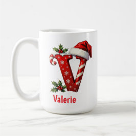 Kerst chic Monogram initiaal V vrolijk Kerstfeest Koffiemok