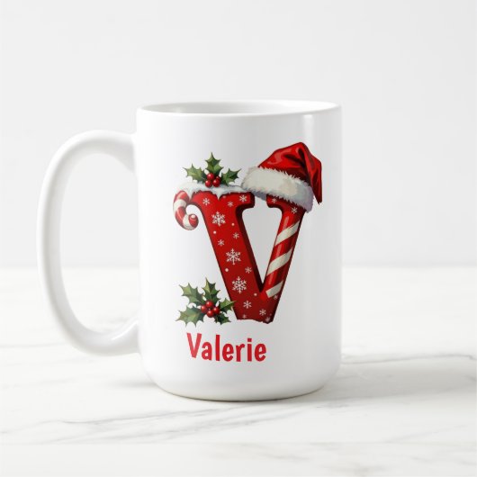 Kerst chic Monogram initiaal V vrolijk Kerstfeest Koffiemok (Links)