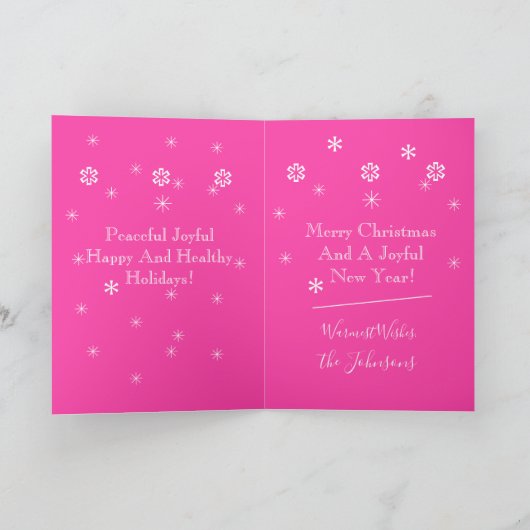 Kerst Chic Script Girly Hot Pink Vakantie Kaart (Binnen)