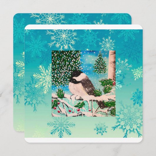 Kerst Chickadee Chatter Kaart (Voorkant / Achterkant)