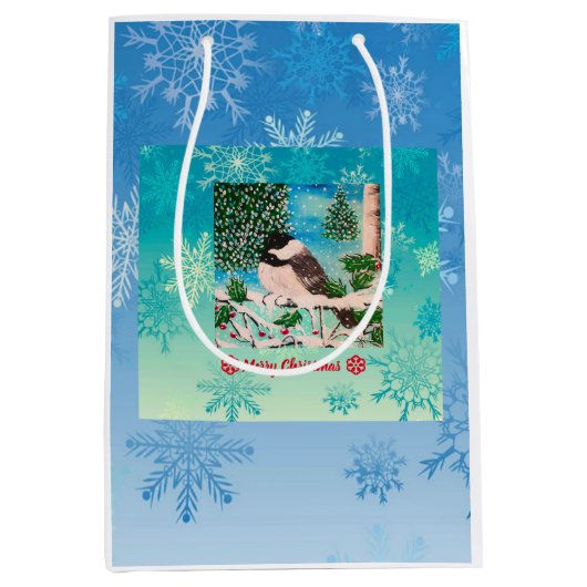 Kerst Chickadee Chatter Medium Cadeauzakje (Voorkant)
