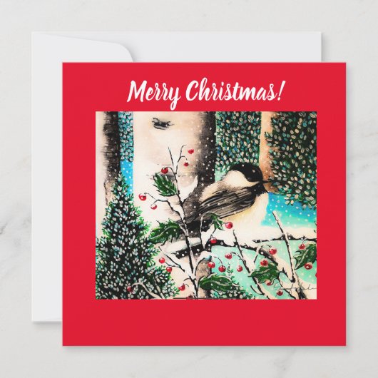 Kerst Chickadee Chatter Rode Uitnodiging (Voorkant)