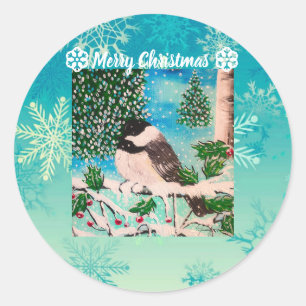 Kerst Chickadee Chatter Ronde Sticker