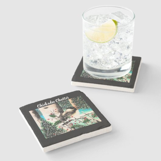 Kerst Chickadee Chatter Stone Onderzetter (Zijkant)