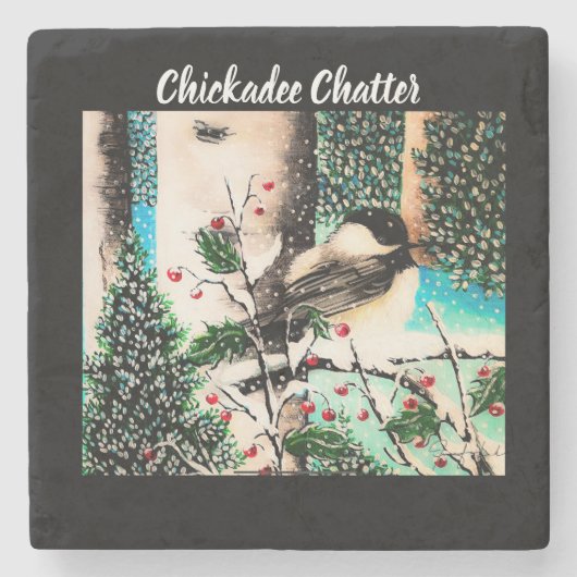 Kerst Chickadee Chatter Stone Onderzetter (Voorkant)