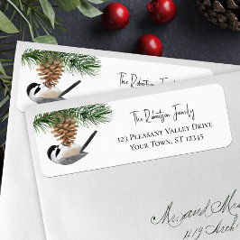 Kerst Chickadee Pinecone Retouradres Etiket