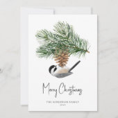 Kerst Chickadee Rustieke Winter Pine Cone Feestdagenkaart (Voorkant)
