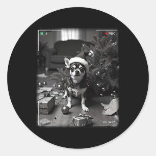 Kerst-Chihuahua betrapt op camera Ronde Sticker