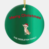 Kerst Chihuahua Hond Groen Vrolijk Groet Keramisch Ornament (Voorkant)