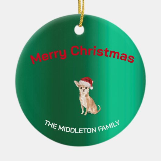 Kerst Chihuahua Hond Groen Vrolijk Groet Keramisch Ornament (Voorkant)