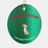 Kerst Chihuahua Hond Groen Vrolijk Groet Keramisch Ornament (Links)