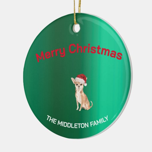 Kerst Chihuahua Hond Groen Vrolijk Groet Keramisch Ornament (Links)