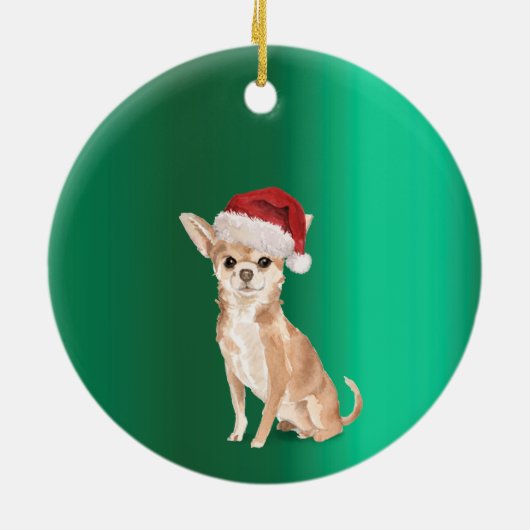 Kerst Chihuahua Hond Groen Vrolijk Groet Keramisch Ornament (Achterkant)