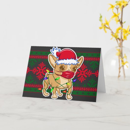 Kerst Chihuahua met een mondmasker Kaart (Gele Bloem)