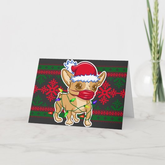 Kerst Chihuahua met mondmasker Kaart (Voorkant)