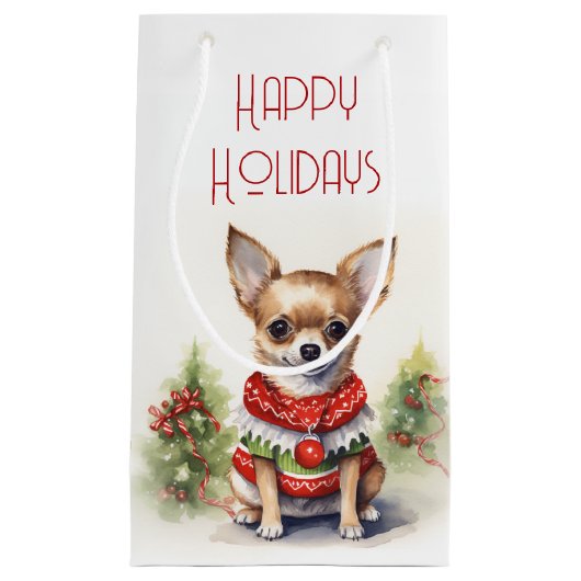 Kerst Chihuahua met vakantie trui Klein Cadeauzakje (Voorkant)
