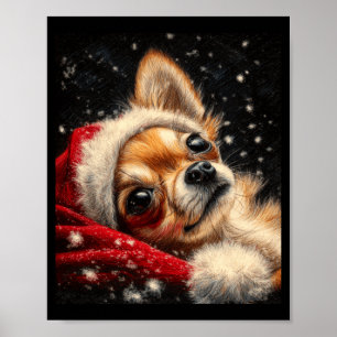 Kerst Chihuahua Op Een Lang Mouw Poster