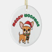 Kerst Chihuahua Ornament: Vrolijk Woofmas Keramisch Ornament (Rechts)