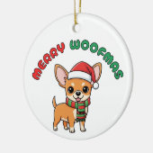 Kerst Chihuahua Ornament: Vrolijk Woofmas Keramisch Ornament (Links)