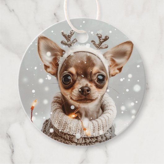 Kerst Chihuahua Rendier Hond Bedankjes Labels (Voorkant)