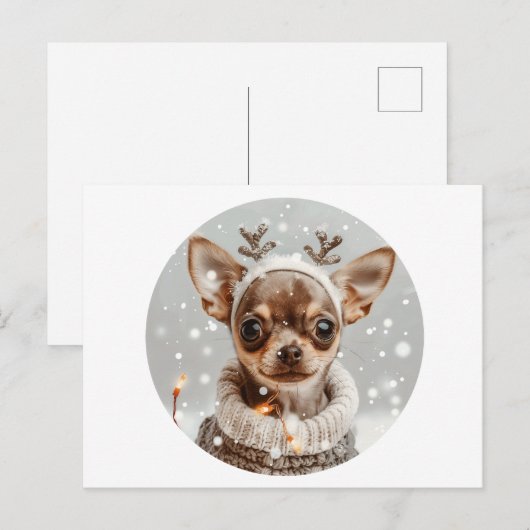 Kerst Chihuahua Rendier Hond Briefkaart (Voorkant / Achterkant)