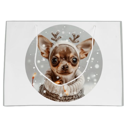 Kerst Chihuahua Rendier Hond Groot Cadeauzakje (Voorkant)