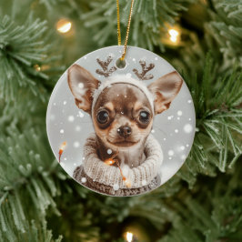 Kerst Chihuahua Rendier Hond Keramisch Ornament