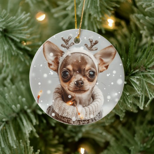 Kerst Chihuahua Rendier Hond Keramisch Ornament (Boom)