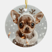 Kerst Chihuahua Rendier Hond Keramisch Ornament (Voorkant)