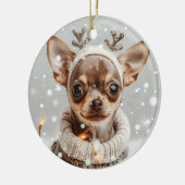 Kerst Chihuahua Rendier Hond Keramisch Ornament (Links)