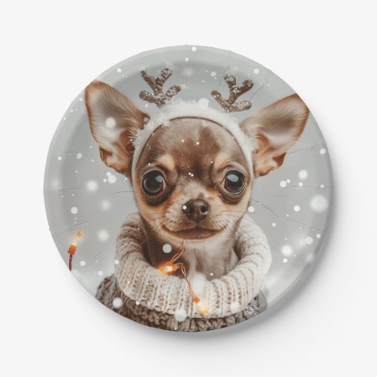 Kerst Chihuahua Rendier Hond Papieren Bordje (Voorkant)