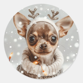 Kerst Chihuahua Rendier Hond Ronde Sticker