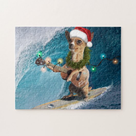 Kerst Chihuahua surfen Legpuzzel (Horizontaal)