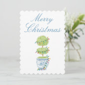 Kerst Chinoiserie Gift Label met Topiary Art Feestdagenkaart (Staand voorkant)