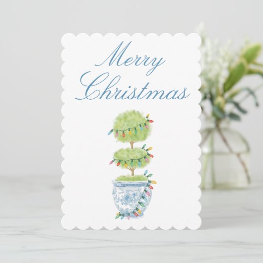 Kerst Chinoiserie Gift Label met Topiary Art Feestdagenkaart (Staand voorkant)