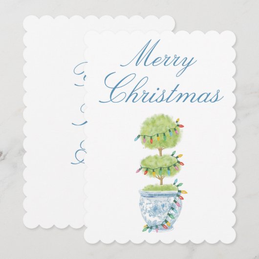 Kerst Chinoiserie Gift Label met Topiary Art Feestdagenkaart (Voorkant / Achterkant)